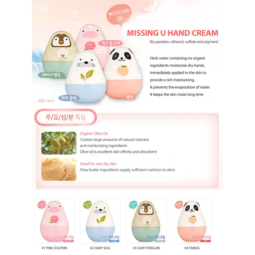 Etude House Missing U Hand Cream Pink Dolphin Story - Korean-Skincare